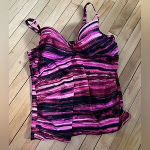 Swim by Cacique pink purple marble print swim top